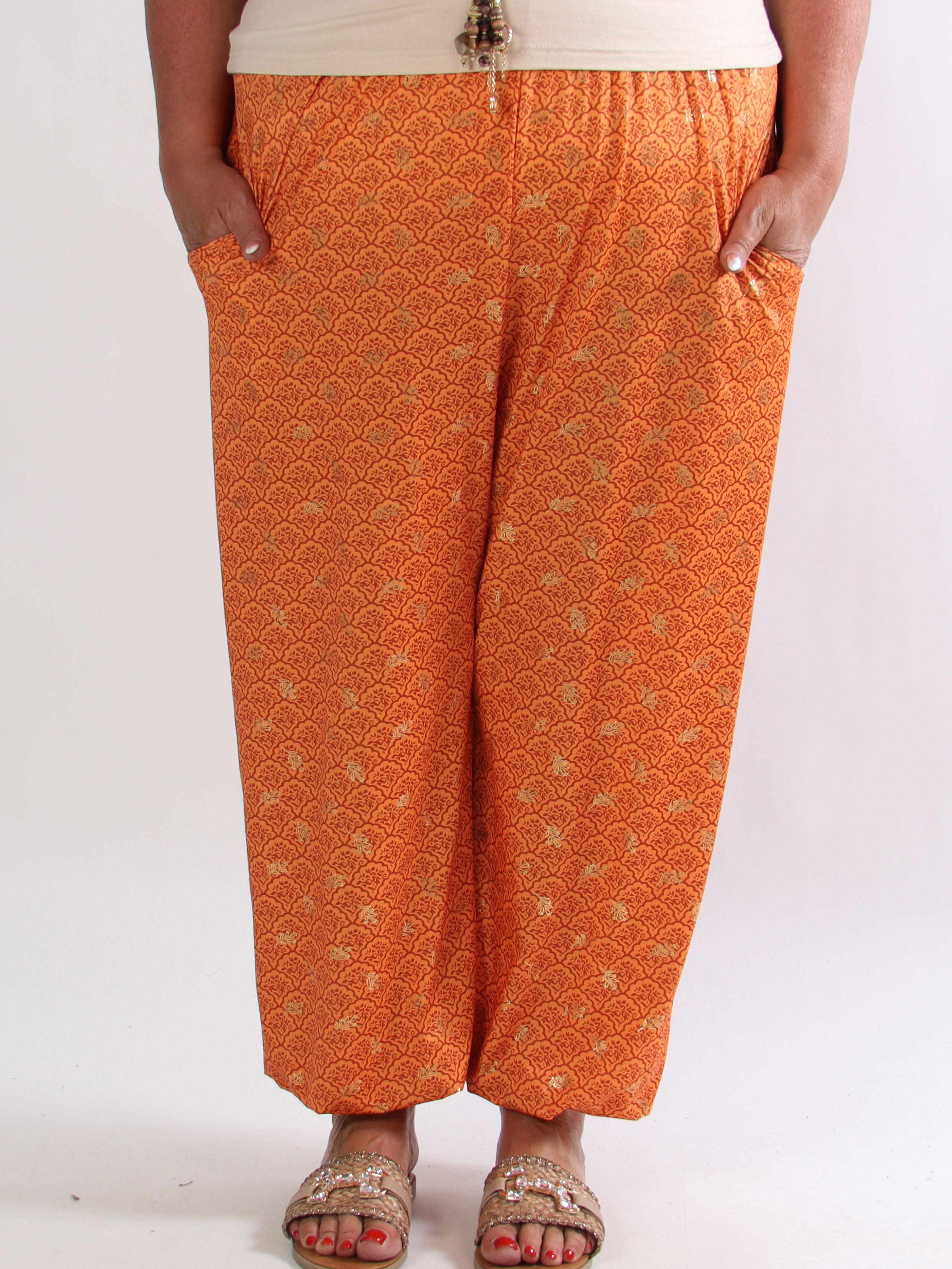 Pams Pattern Harem Pants - Elastiske plus size bukser med smock i taljen